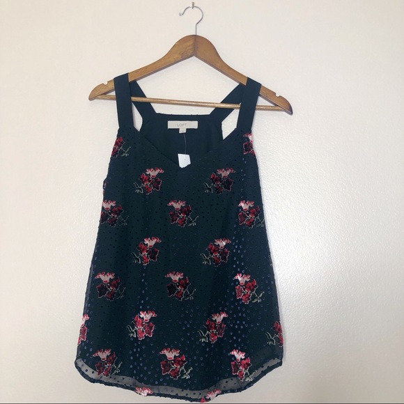 LOFT Tops - Loft black tank cami velvet floral new With tags